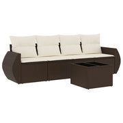 Set Divano da Giardino 5 pz | Set Salotto da Giardino con Cuscini Marrone in Polyrattan