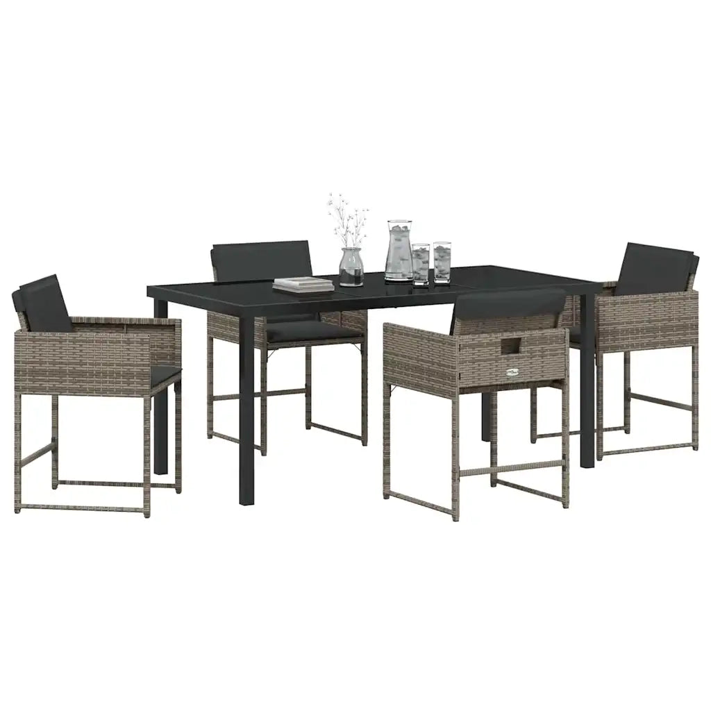 Set da Pranzo per Giardino con cuscino 5 pcs Grigio polyrattan