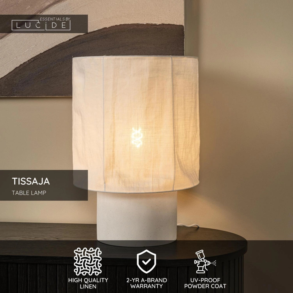 Lampada da tavolo TISSAJA bianca cemento lino E27 Lucide