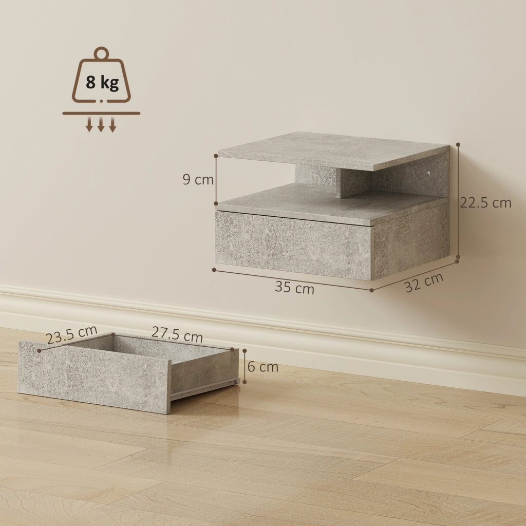 Comodini Sospesi con Cassetto e Mensola ¨C Zephmum ¨C 35x32x22.5 cm Grigio Cemento