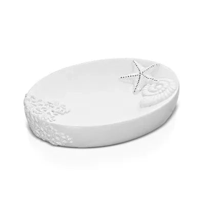 Porta sapone da appoggio in resina bianco con decoro marino  Coral