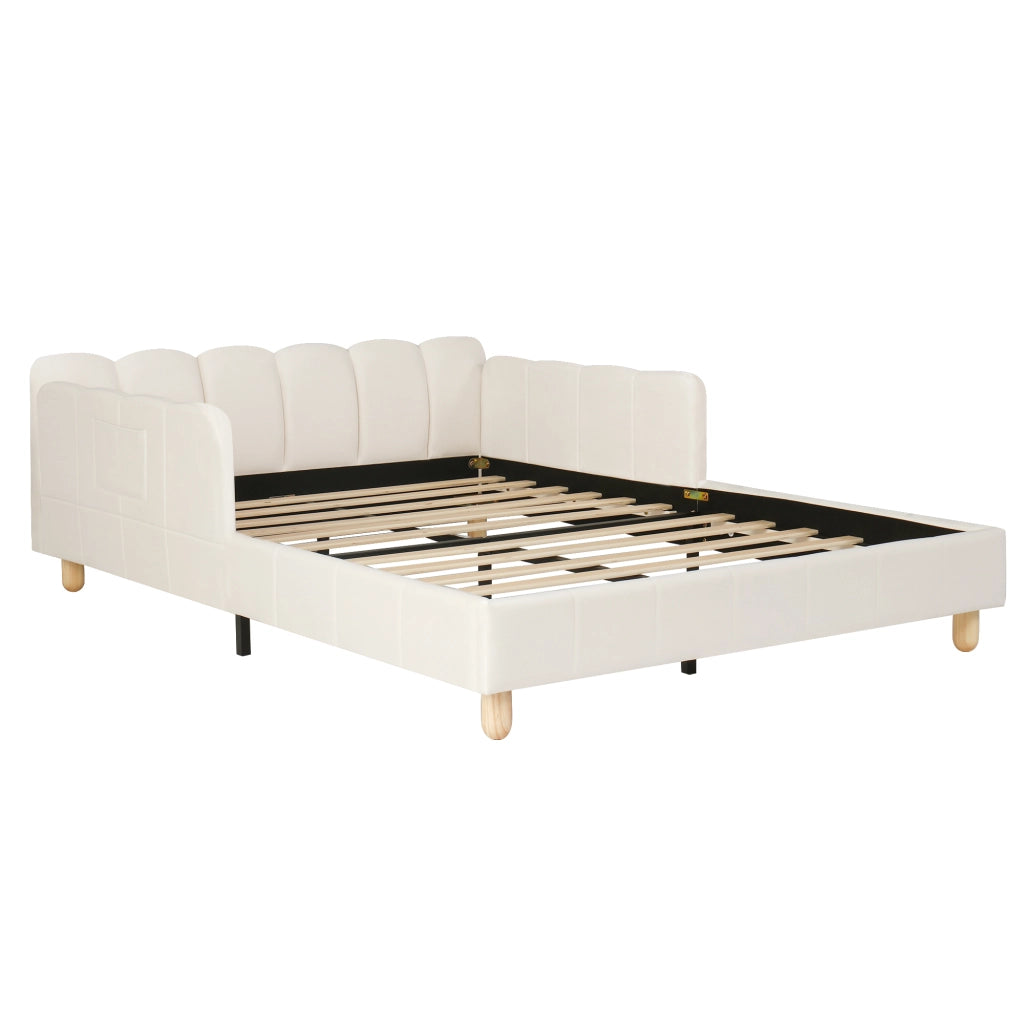 Letto a Divanetto 140 x 200 cm con Testiera Inclinata; Tasche laterali in Velluto Beige
