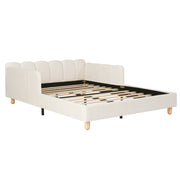 Letto a Divanetto 140 x 200 cm con Testiera Inclinata; Tasche laterali in Velluto Beige