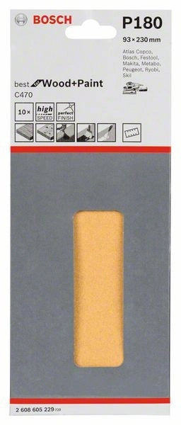 2608605229 - Sert 10 fogli abrasivi C470 , P180, 93 X 230mm , BEST for LEGNO+VERNICE