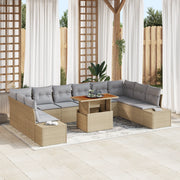 Set da pranzo da giardino 11 pezzi con cuscini beige in rattan e acacia