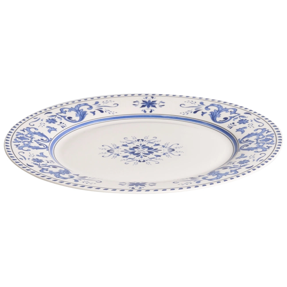 Set da 12 stoviglie in porcellana con motivo astratto bianco e blu, con finitura smaltata, per cucina e sala da pranzo