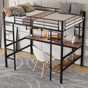 DESMIU Letto a soppalco 1 posto con scrivania, 4 ripiani e libreria, 90 × 200 cm, senza materasso, metallo nero