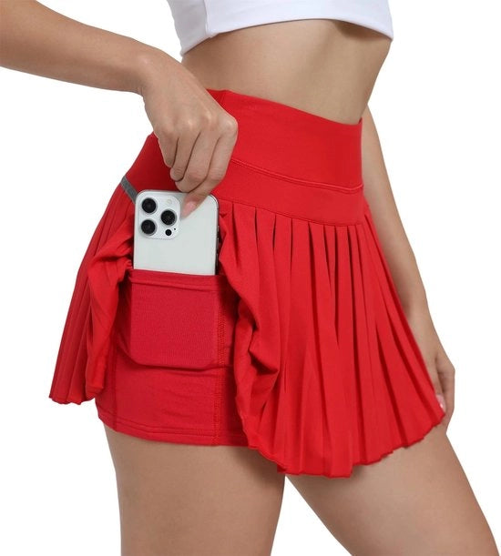 Rok da Tennis con Alta Cintura - Broekrok con Tasche - Rok Sport con Plicatura - Rok Mini - Rok Estivo con Strisce Riflettenti