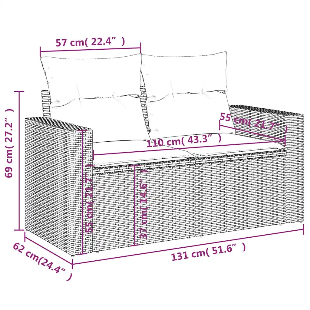 Divano da Giardino con Cuscini 2 Posti Grigio Chiaro Polyrattan