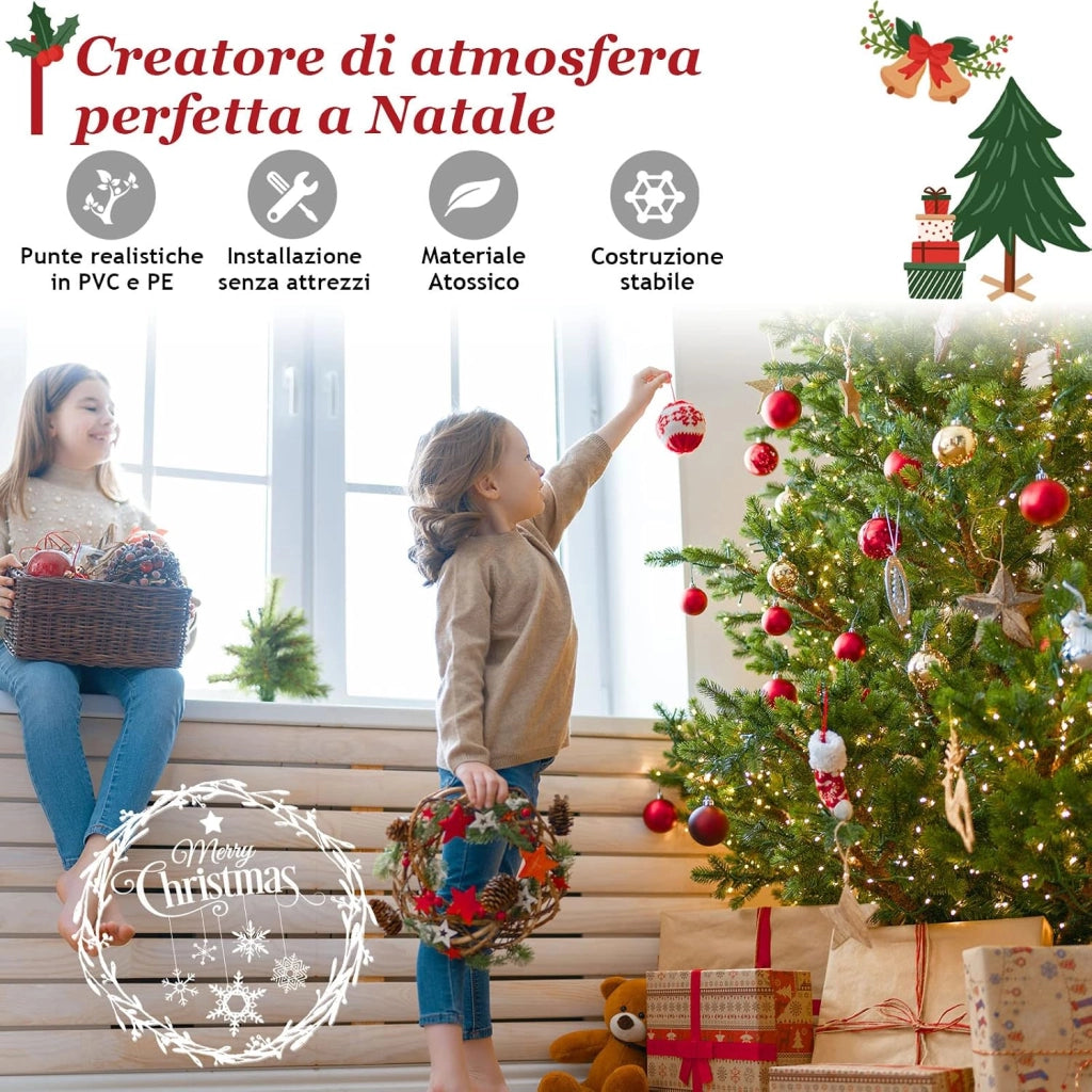Albero di Natale 180 cm, Albero di Natale Artificiale con Rami in PE e in PVC e Base di Metallo Incrociata, per Casa, Ufficio e Negozio, Verde