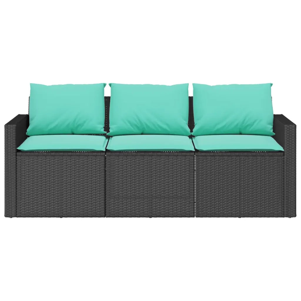 Divano da Giardino a 3 Posti con Cuscini Nero in Polyrattan 366349