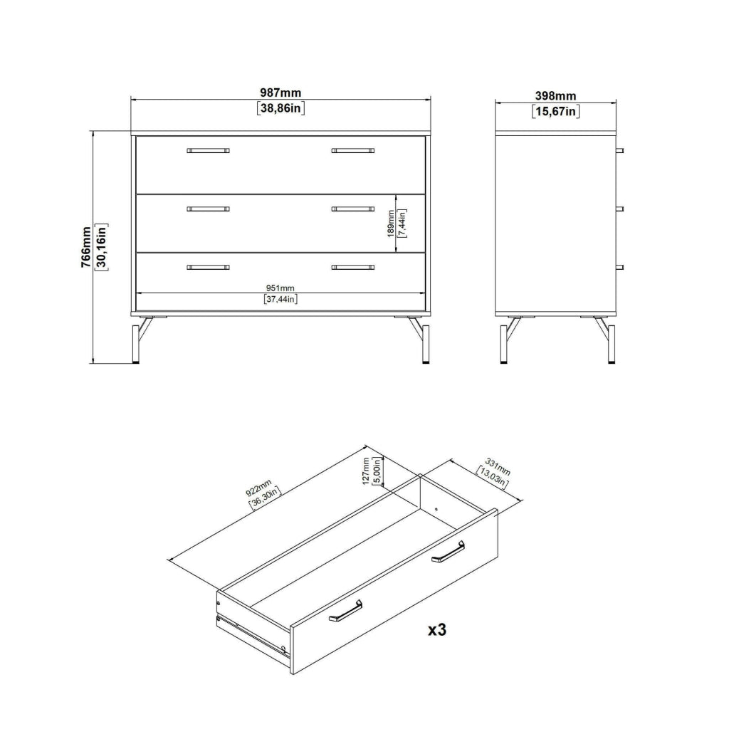 Cassettiera Theodule, Settimino multiuso, Comò camera da letto, Mobile con cassetti, 99x40 h77 cm, Nero