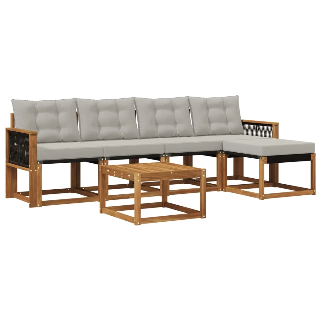 Set di divani da esterno 6 pcs Naturale e Grigio Chiaro