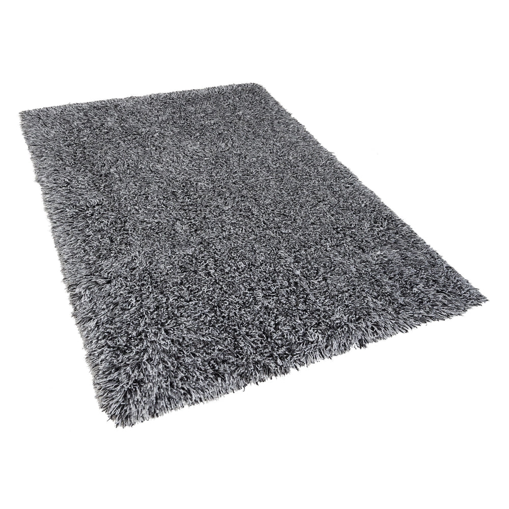 Tappeto Shaggy Tappeto a pelo lungo Solido poliestere bianco e Nero Rettangolare 140 x 200 cm