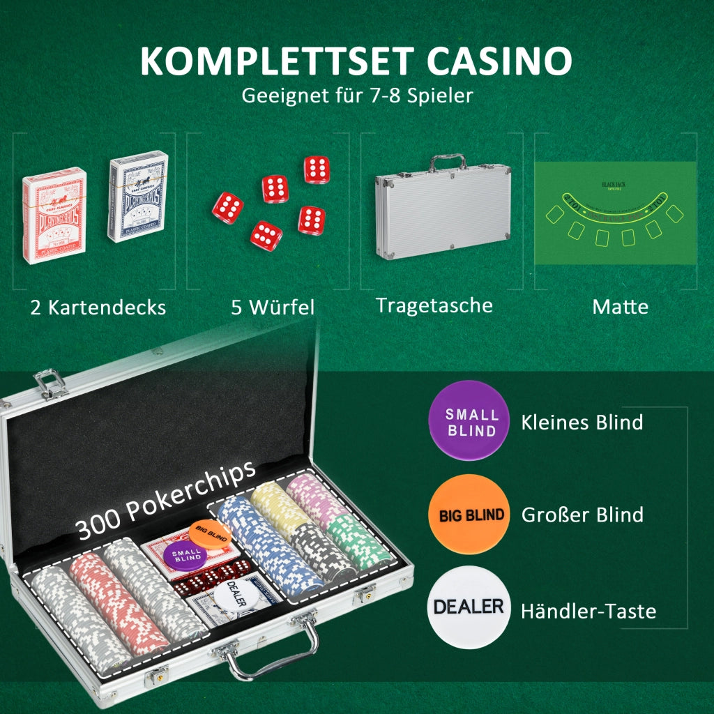 Set di poker con 300 chip, 2 mazzi di carte e 5 dadi ¨C zephmum ¨C con custodia e tappetino