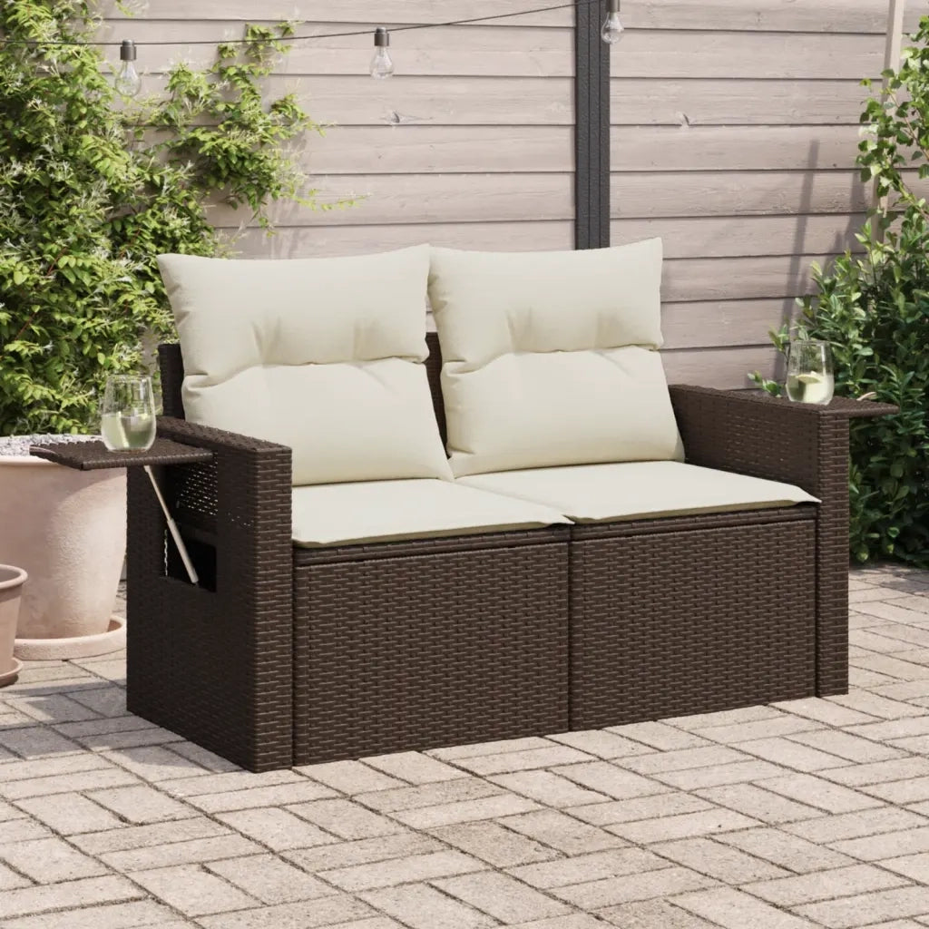 Divano da Giardino a 2 Posti con Cuscini-Sofa da Giardino-Divano da esterno in Polyrattan Marrone 364129