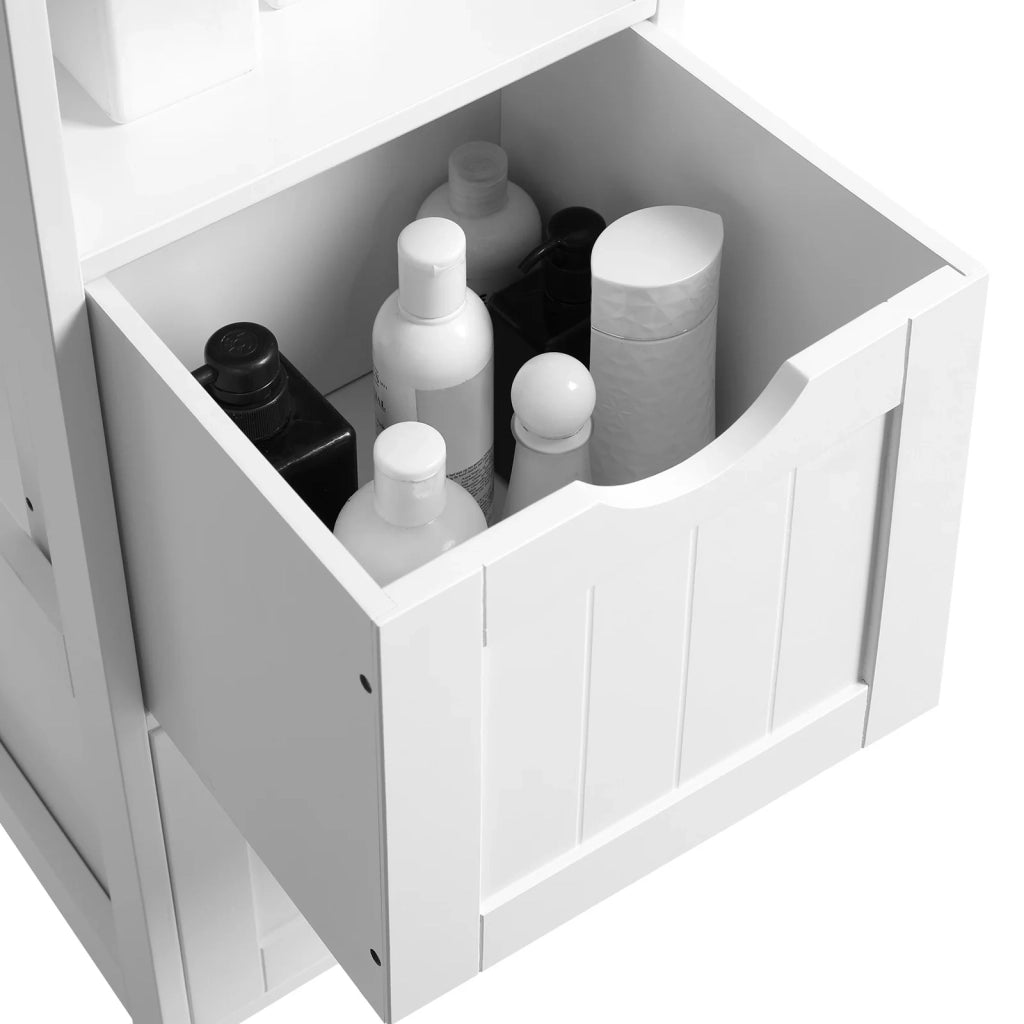 Mobiletto da bagno mobiletto alto con 2 cassetti e 3 ripiani aperti 30 x 30 x 141,5 cm per bagno soggiorno cucina bianco 12_0006521