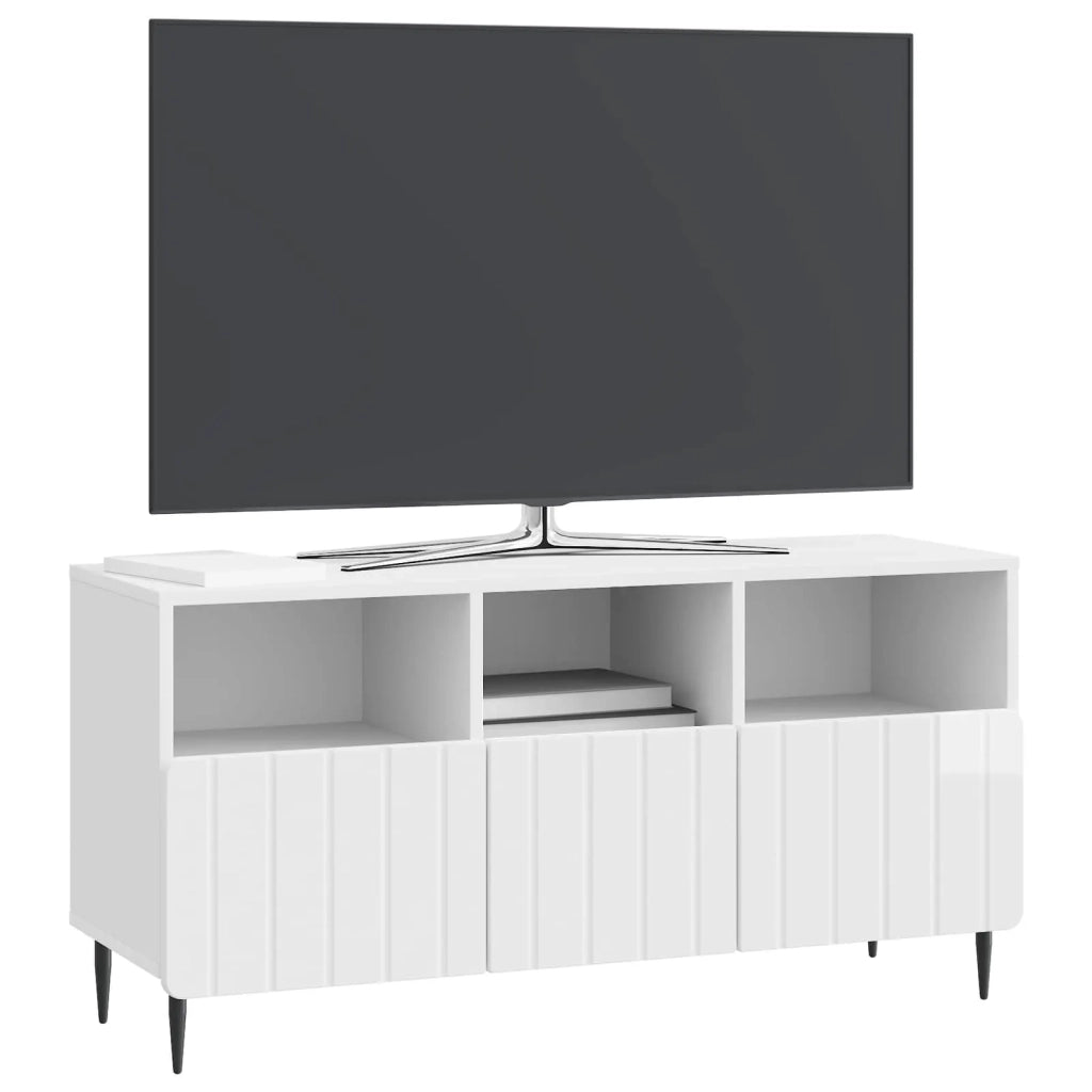 Mobile TV Bianco Lucido 102 x 34,5 x 50 cm Legno ingegnerizzato