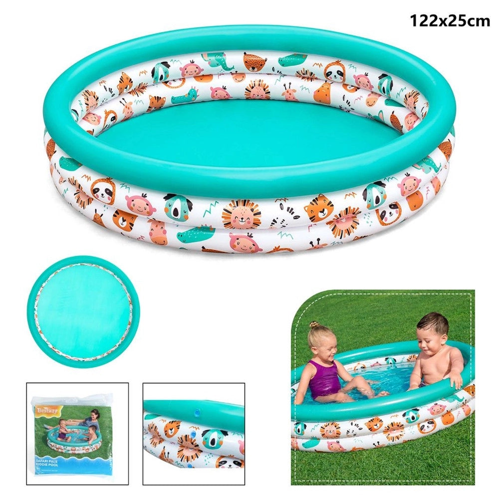 Trade Shop - Piscina Rotonda 122x25cm Gonfiabile Fuoriterra Per Bambini Giardino 3 Anelli 51226 -