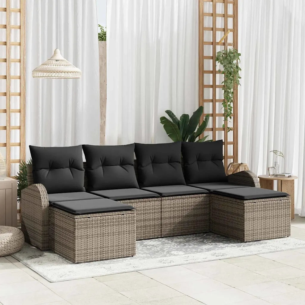 Set Divano da Giardino 6 pcs Grigio Rattan in Polipropilene 3346149