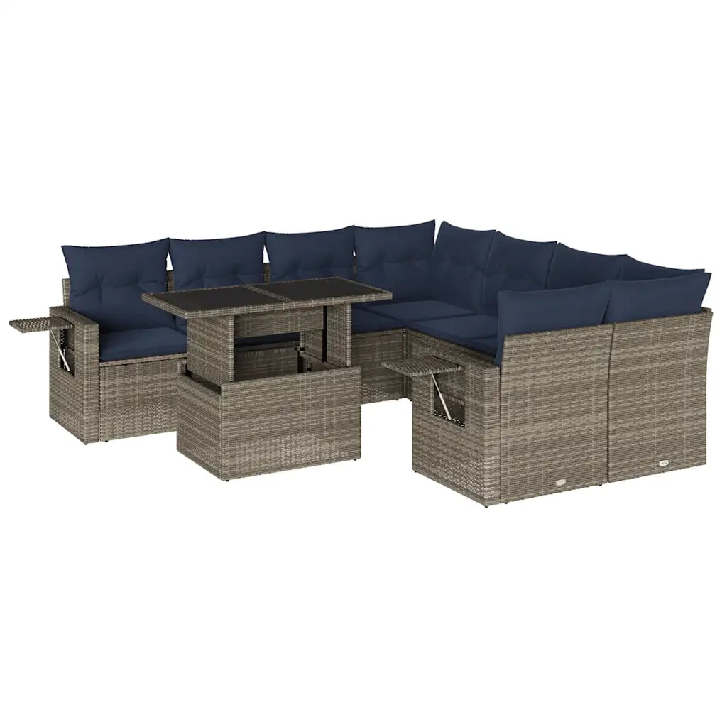 Set Divani da Giardino 9 pz con Cuscini Grigio in Polyrattan 3267801