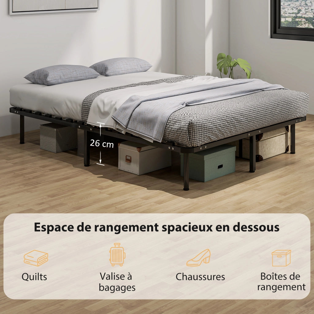 Letto matrimoniale contenitore con rete a doghe ¨C Xylo ¨C legno massello nero 140x190 cm