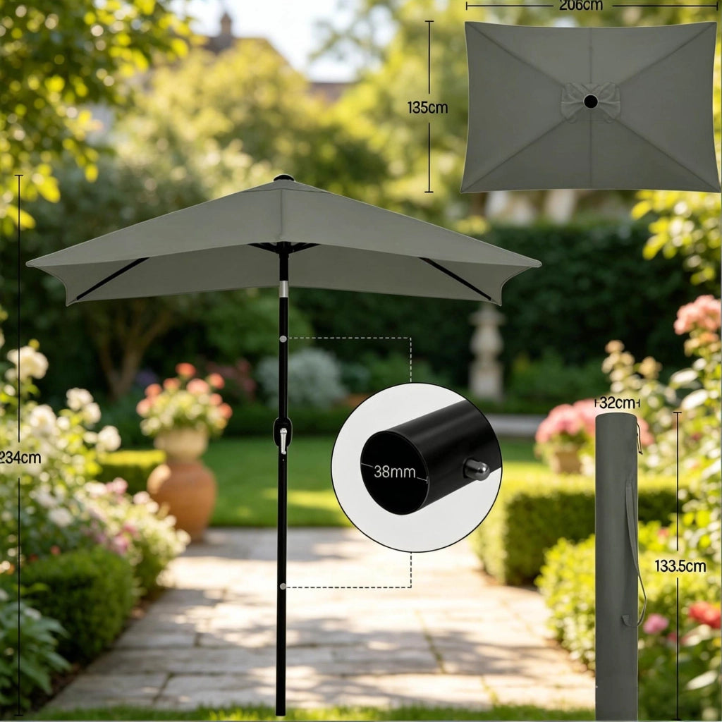 Ombrellone da giardino e balcone 206 x 135 cm in poliestere impermeabile grigio scuro
