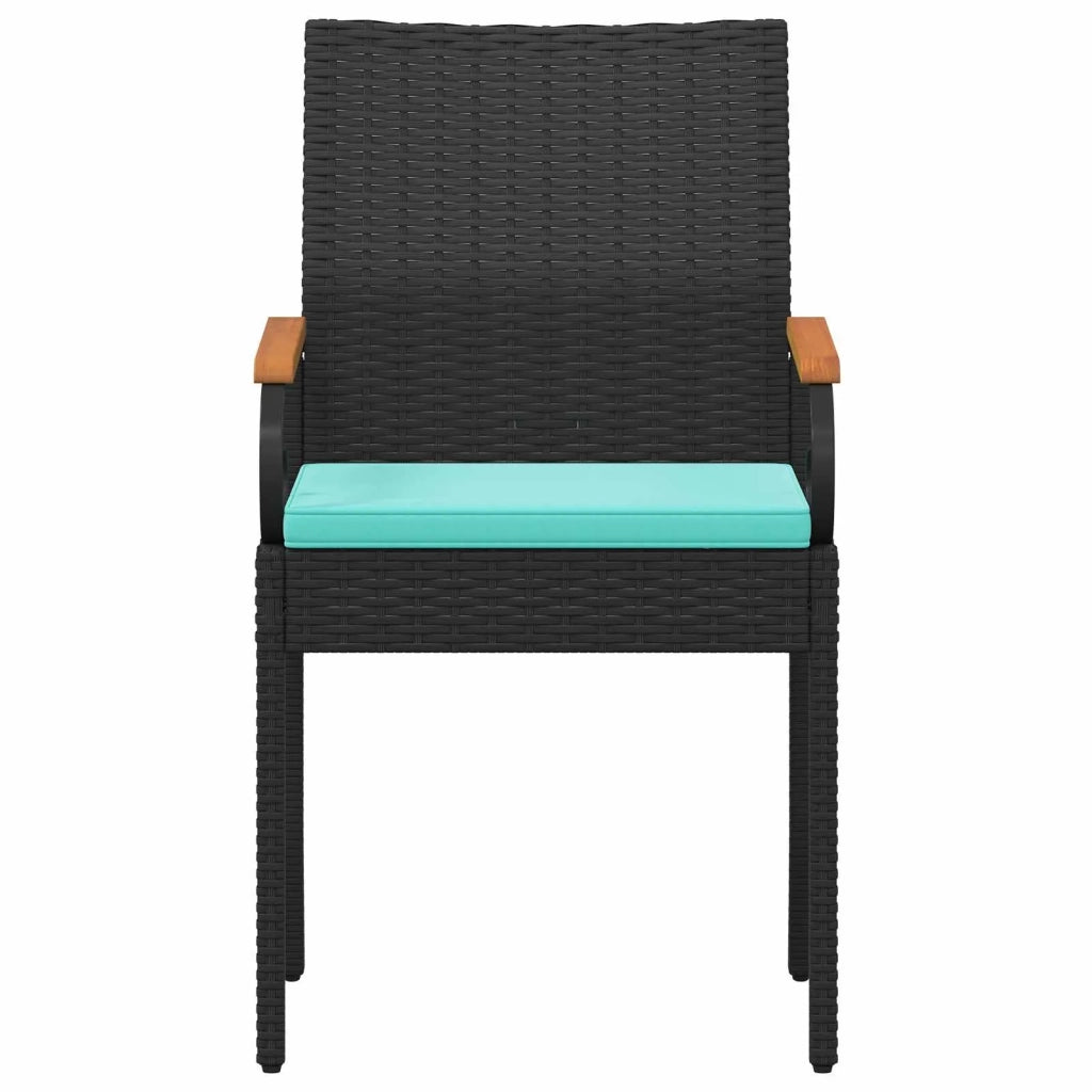 Sedie da giardino 2 pcs Nero e Turchese Polyrattan e acacia 42025884