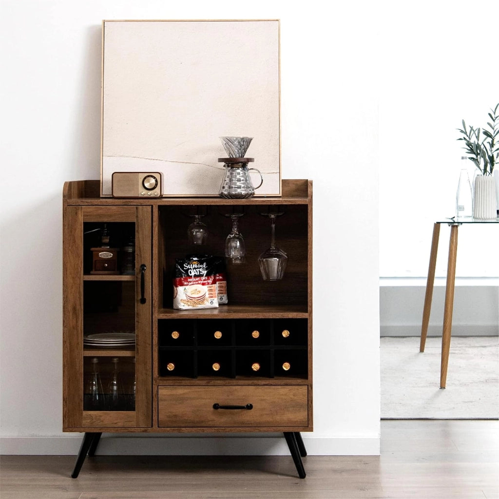 Credenza da Cucina Industriale, Armadietto per Vino a Buffet con Armadietto per Vino per 8 Bottiglie, Stile Industriale，40 x 80 x 95 cm