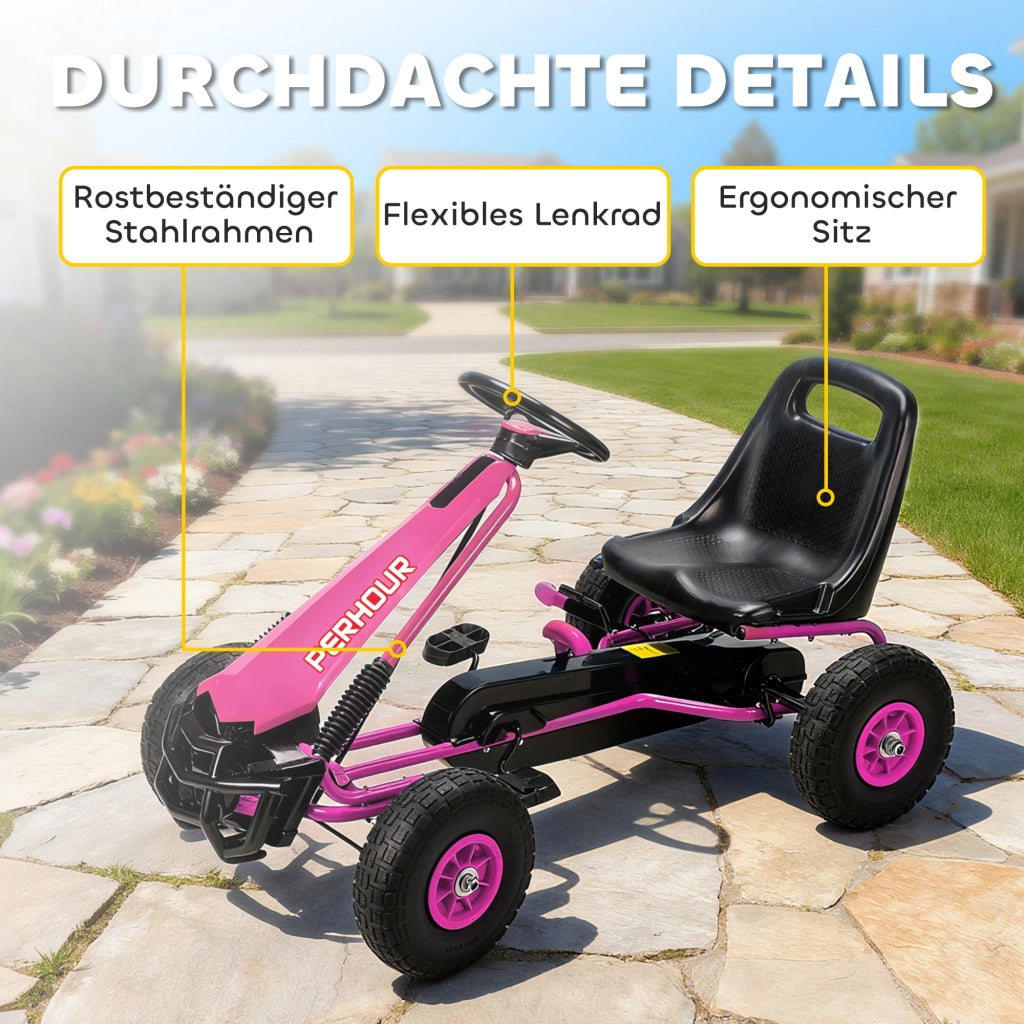 Go-Kart Bambini con Pedali Regolabile ¨C zephmum ¨C Rosa 3-8 Anni