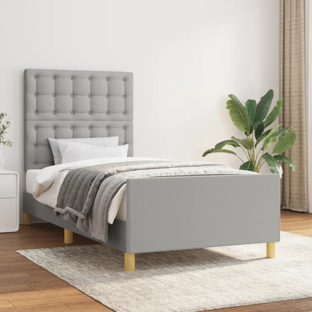 Giroletto con Testiera-Struttura Letto con testiera Grigio Chiaro 90x200 cm in Tessuto