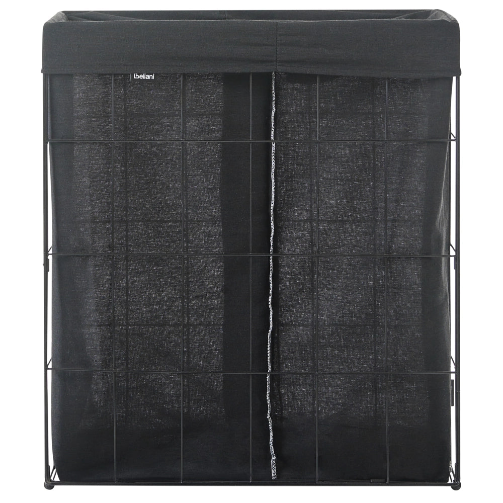 Cesto portabiancheria con struttura in metallo nero e rivestimento in tessuto pieghevole realizzato a mano per il bagno 100 l