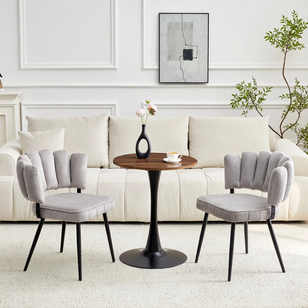 Tavolo Rotondo con 2 Sedie da Pranzo ¨C MINIMAL ¨C Piano MDF, Gambe Metallo Nero, Tessuto Grigio