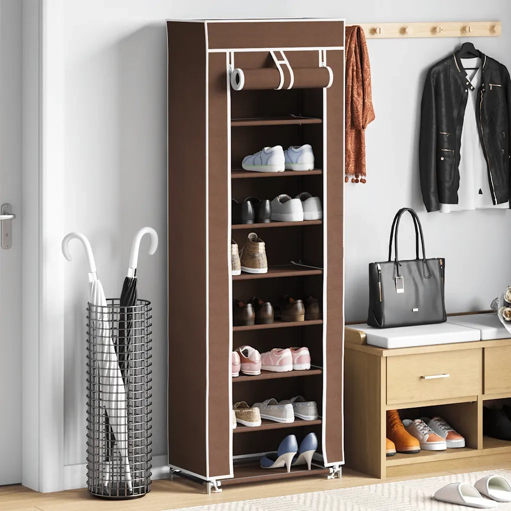 Scarpiera-Scaffale per scarpe in Tessuto Richiudibile 57 x 29 x 162 cm Marrone