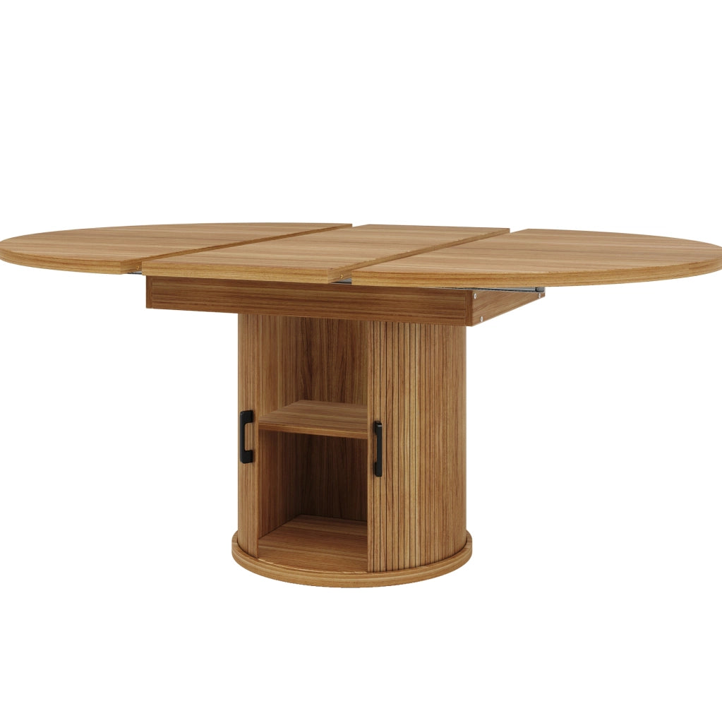 Tavolo da pranzo allungabile 118-158 cm noce con vano contenitore, 6 posti