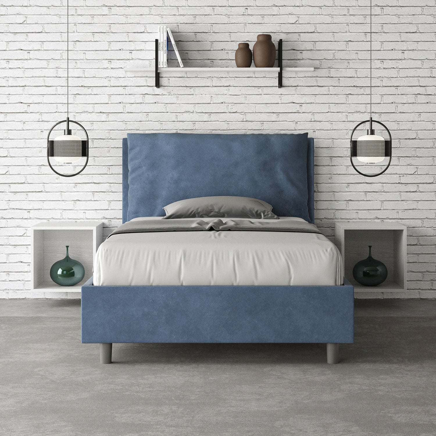 Letto 1 Piazza E Mezzo 120x190 cm Senza Rete Imbottito in Microfibra Antea Large Blu