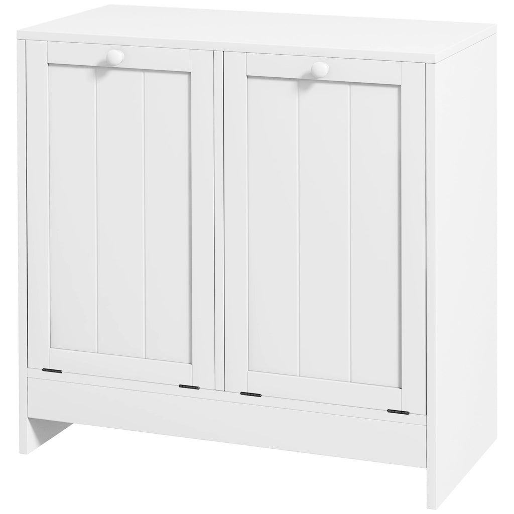 Mobile Portabiancheria con 2 Scomparti a Ribalta in Legno, 66x33x68cm, Bianco