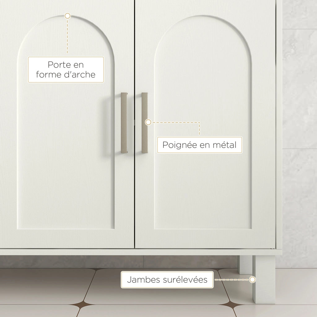 Mobile Sottolavabo Bagno con Anta e Ripiani Regolabili ¨C Zephmum ¨C Crema 90x30x63 cm