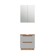 Vicco Set di mobili da bagno Rovere/grigio con struttura in piastrelle 2 parti
