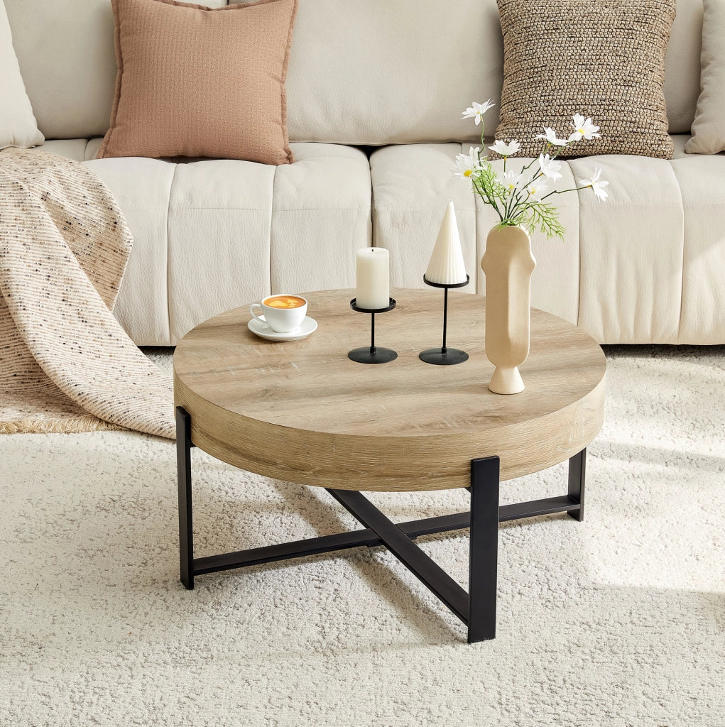 Tavolino da caffè ? 68 cm con struttura a croce; in MDF e metallo; nero naturale