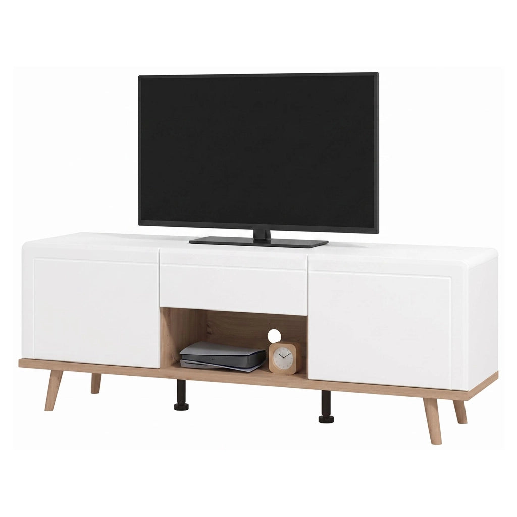 Stra, Mobile Porta tv un Cassetto, 154x40x55h cm Bianco