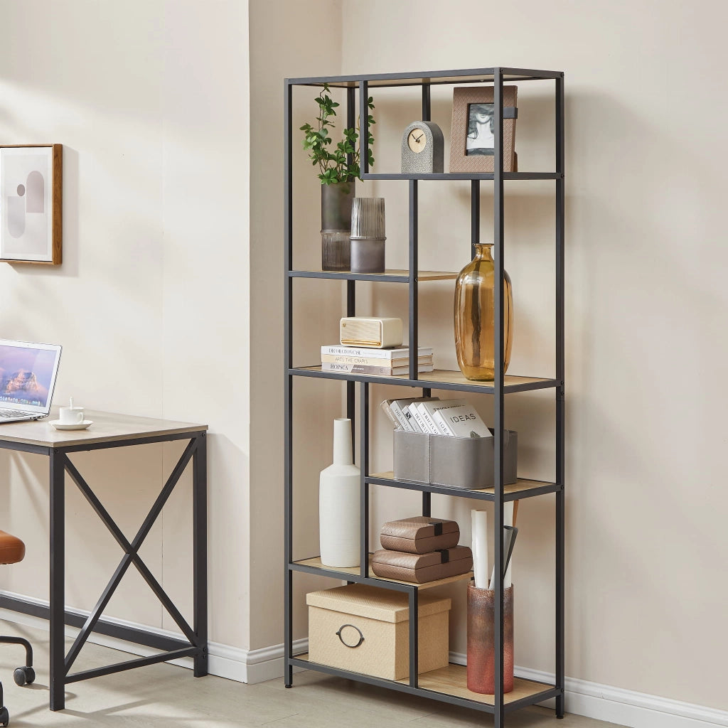 Libreria Valora - 6 ripiani in rovere Sonoma stile loft con struttura nera