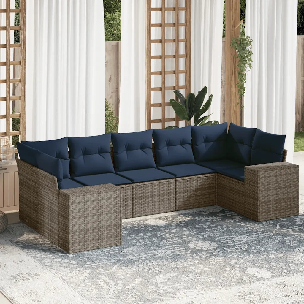 Set Divani da Giardino 7 pz con Cuscini Grigio in Polyrattan 3222990