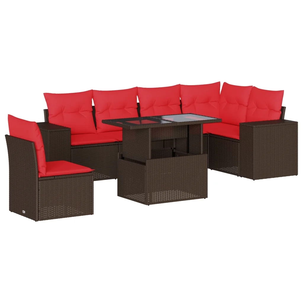 Set Divani da Giardino 7 pz con Cuscini Marrone in Polyrattan 3269204