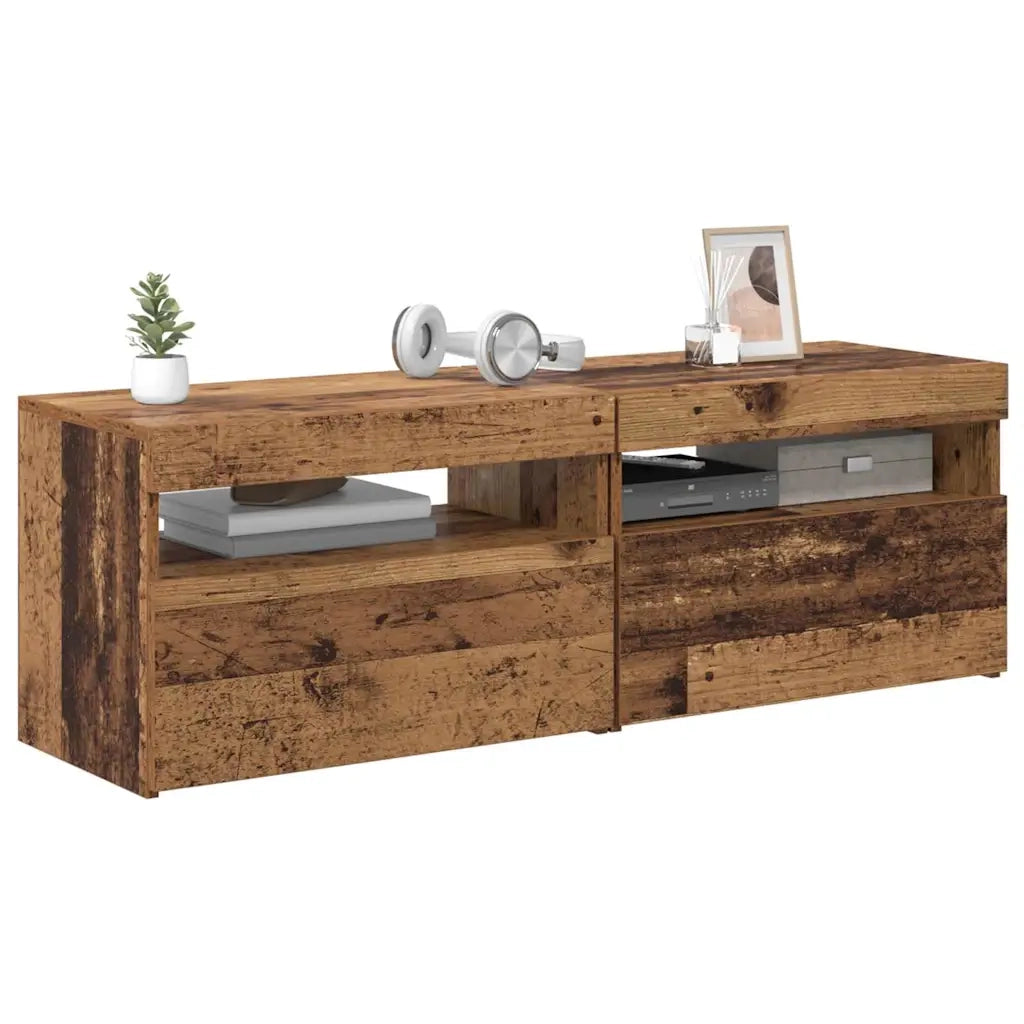 Mobili Porta TV con LED 2 pz-Set di 2 Credenza per TV Legno Antico in Legno Multistrato 549663