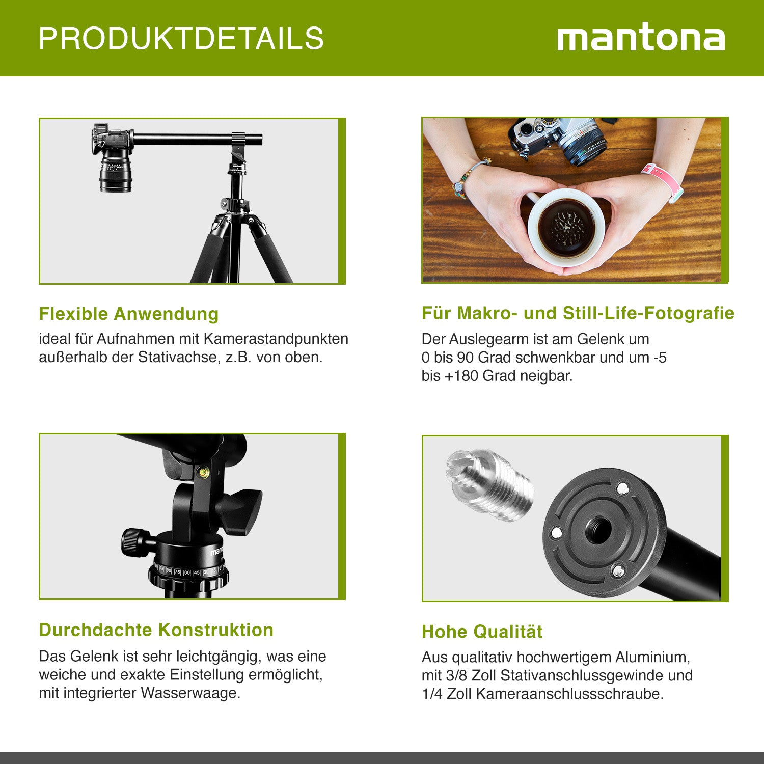 Mantona Braccio di estensione per treppiede, 31 cm