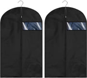 Set di 2 contenitori per abiti, contenitori per abiti pieghevoli, lavabili, contenitori per abiti stoffosi con finestrino trasparente, contenitore per abiti nero con cerniera per costumi, giacche e camicie (60 x 100 cm)