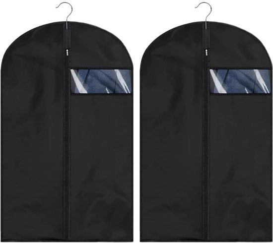Set di 2 contenitori per abiti, contenitori per abiti pieghevoli, lavabili, contenitori per abiti stoffosi con finestrino trasparente, contenitore per abiti nero con cerniera per costumi, giacche e camicie (60 x 100 cm)
