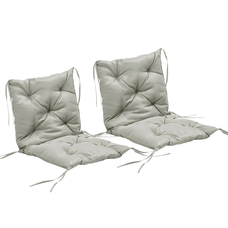Set di 2 cuscini per sedia, 98 x 50 cm, con lacci, rivestimento in tessuto, spessore 8 cm, grigio chiaro.