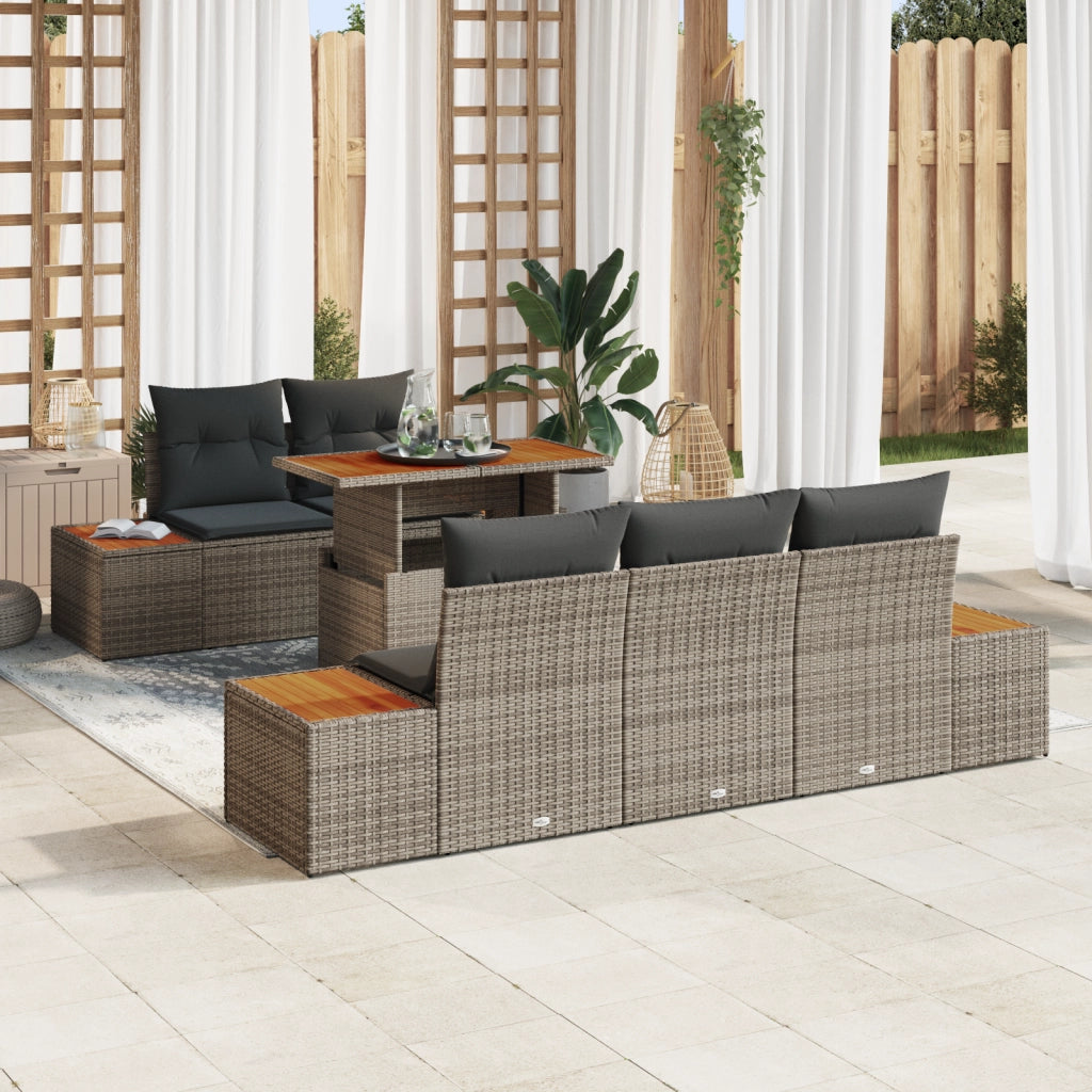 Set Divano da Giardino 6 Pezzi con Cuscini Grigio Rattan Sintetico